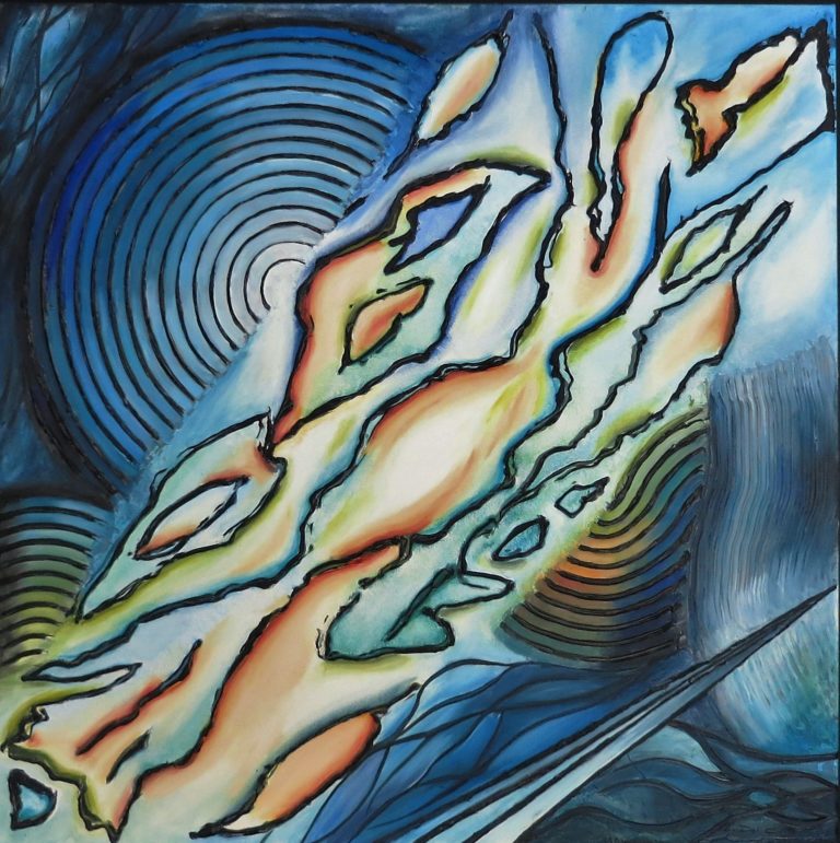 Dipinto Astratto originale, Nuovi Orizzonti, di Lucia Del Curto. Original Abstract painting, New Orizons, Or by Lucia Del Curto